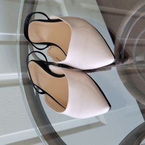 Express Cream and Black Open Back Flats